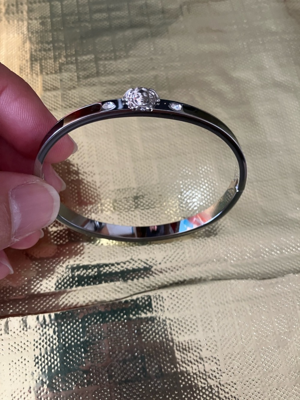Black and Silver Medusa Crystal Bangle Bracelet - Picture 3 of 8